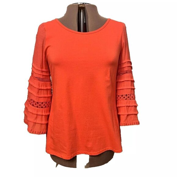 Unbranded. Size L. Bright Coral Pullover. Cotton Blend. Trumpet Sleeve. B20 - Picture 1 of 7
